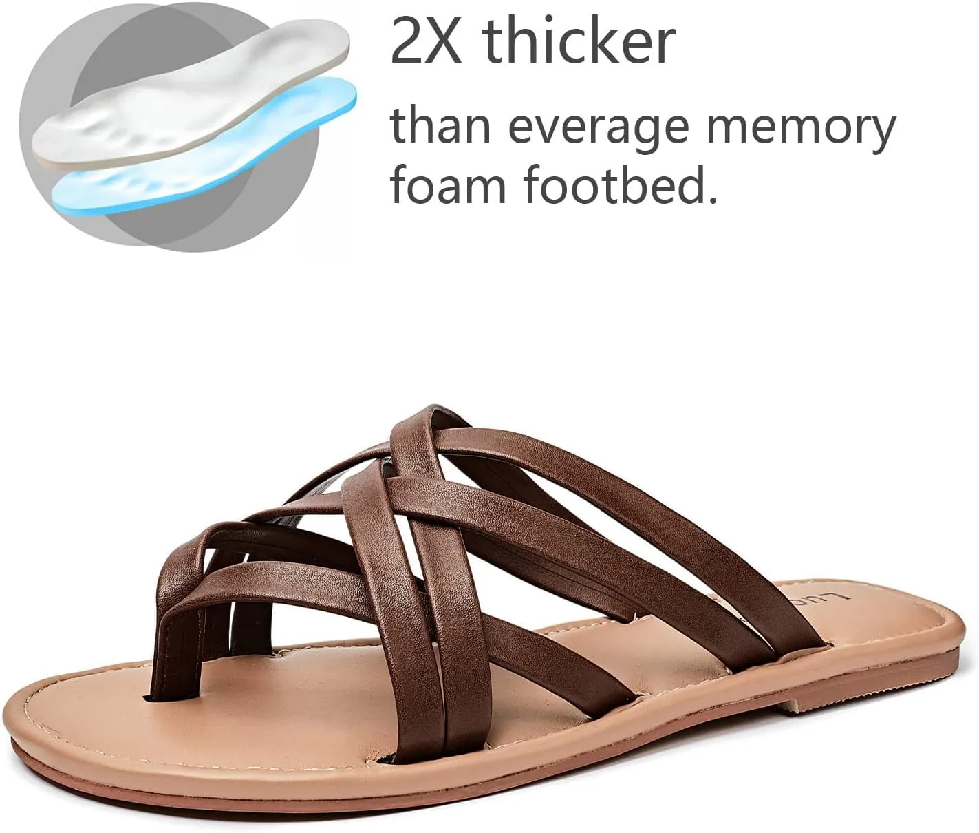 Luoika Women's Wide Width Flat Sandals, Flip Flop Slides Sandal Casual Strapy Sandal Slip on Summer Beach Shoes for Women.