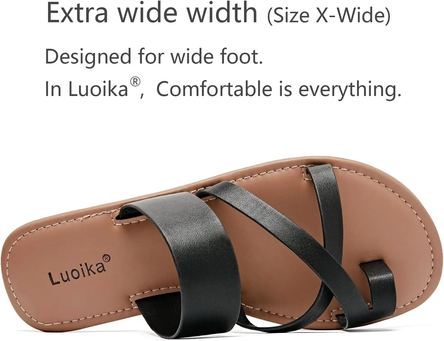 Luoika Women's Wide Width Flat Sandals, Flip Flop Slides Sandal Casual Strapy Sandal Slip on Summer Beach Shoes for Women.