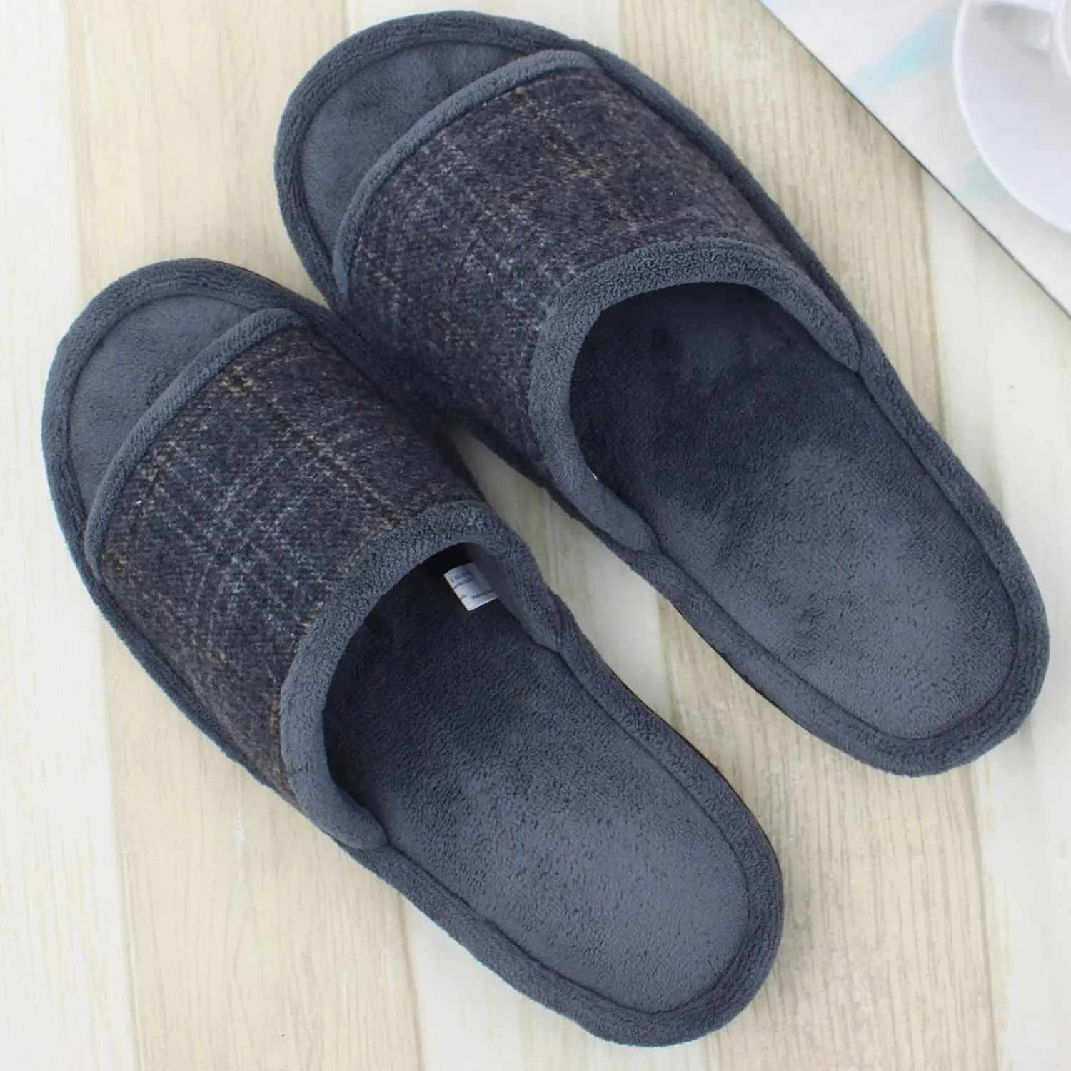 Magtoe House Slippers for Men Open Toe Soft Comfortable Indoor Slip on Mens Slides Sandals Memory Foam for Bedroom Spa Living Room, All Seasons