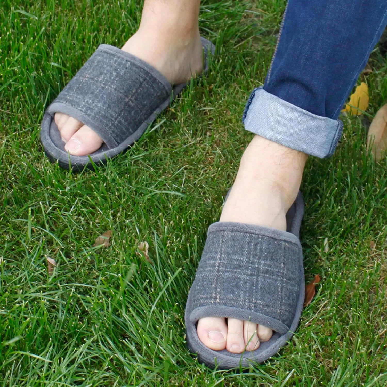 Magtoe House Slippers for Men Open Toe Soft Comfortable Indoor Slip on Mens Slides Sandals Memory Foam for Bedroom Spa Living Room, All Seasons
