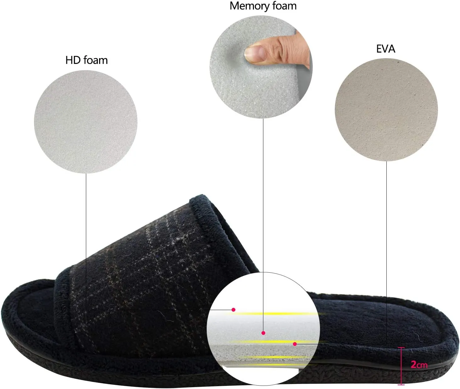 Magtoe House Slippers for Men Open Toe Soft Comfortable Indoor Slip on Mens Slides Sandals Memory Foam for Bedroom Spa Living Room, All Seasons