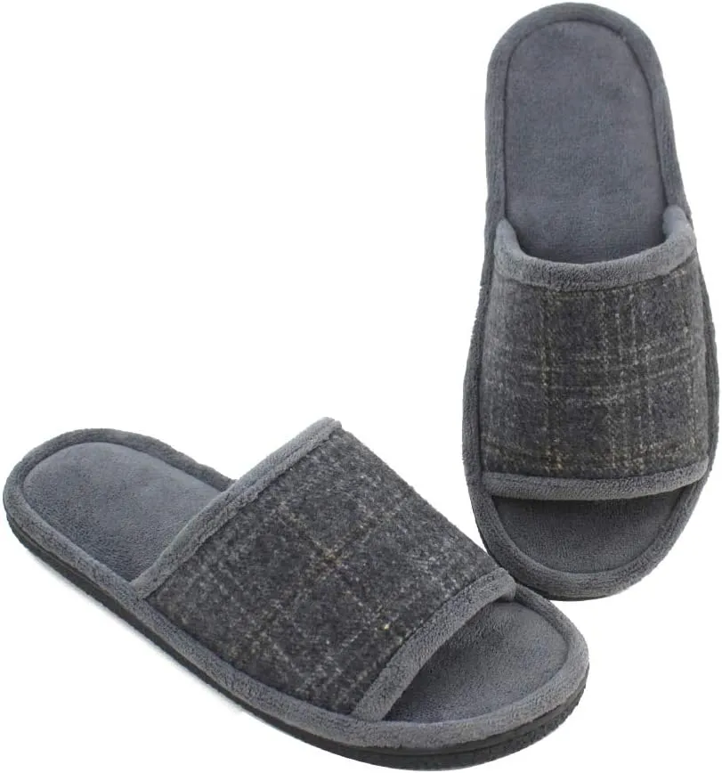 Magtoe House Slippers for Men Open Toe Soft Comfortable Indoor Slip on Mens Slides Sandals Memory Foam for Bedroom Spa Living Room, All Seasons