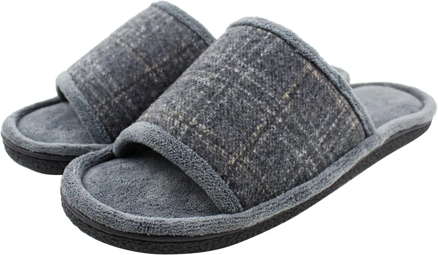Magtoe House Slippers for Men Open Toe Soft Comfortable Indoor Slip on Mens Slides Sandals Memory Foam for Bedroom Spa Living Room, All Seasons