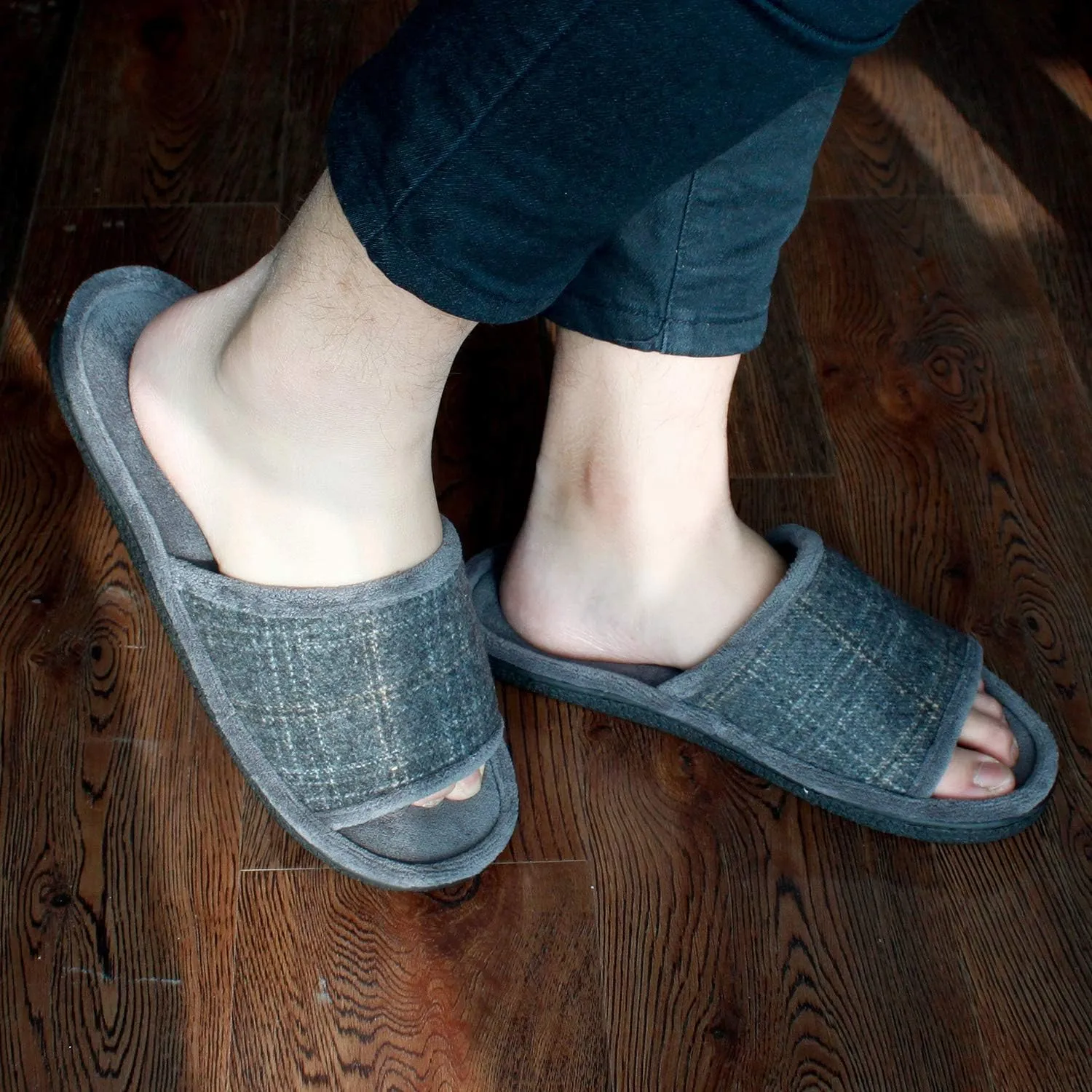 Magtoe House Slippers for Men Open Toe Soft Comfortable Indoor Slip on Mens Slides Sandals Memory Foam for Bedroom Spa Living Room, All Seasons