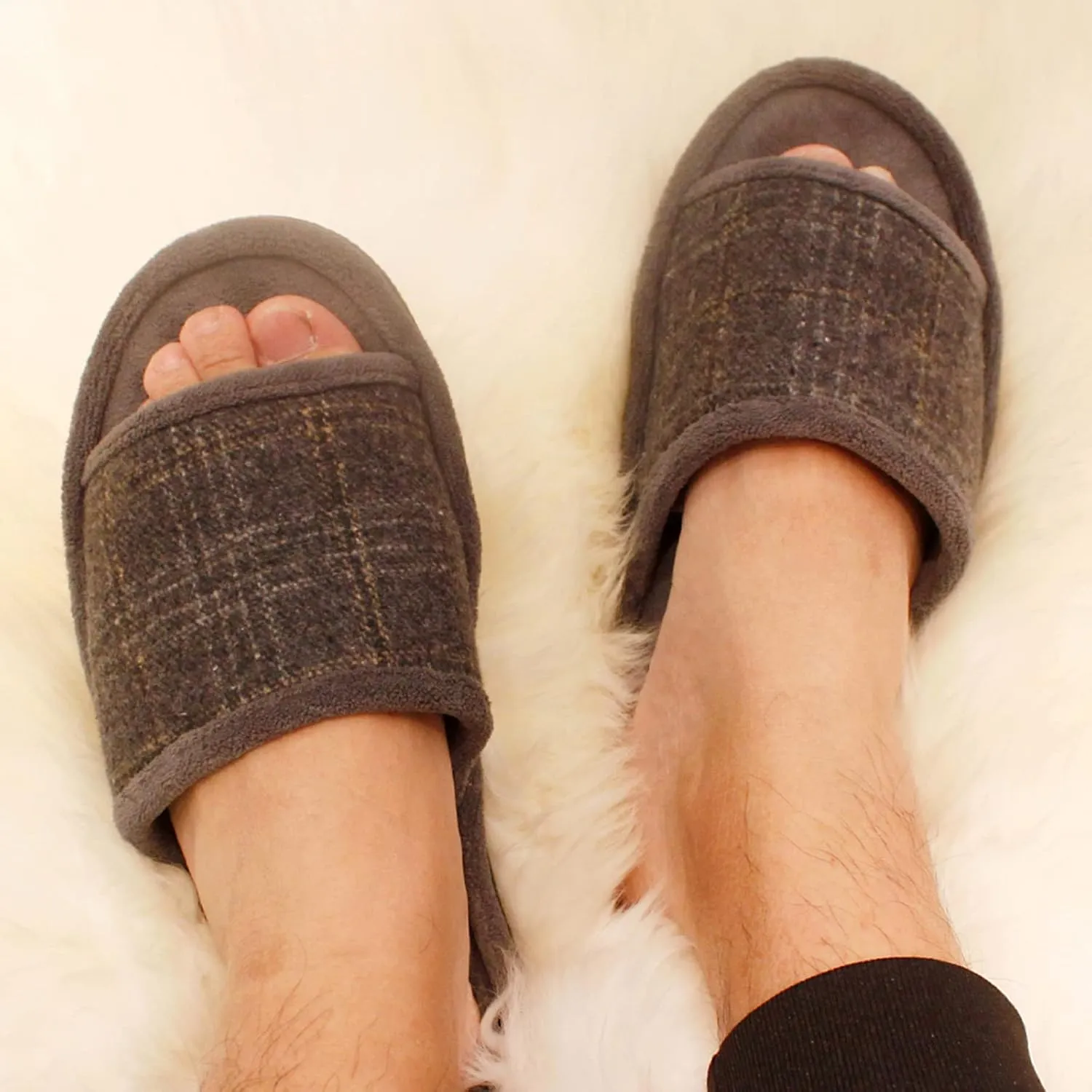 Magtoe House Slippers for Men Open Toe Soft Comfortable Indoor Slip on Mens Slides Sandals Memory Foam for Bedroom Spa Living Room, All Seasons