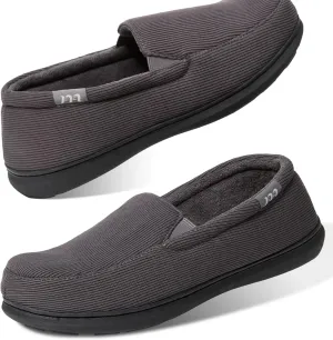 Magtoe Men‘s Stripe Moccasin Slippers Comfy Memory Foam Loafer Shoes Non-Slip Indoor Outdoor House Shoes All Season