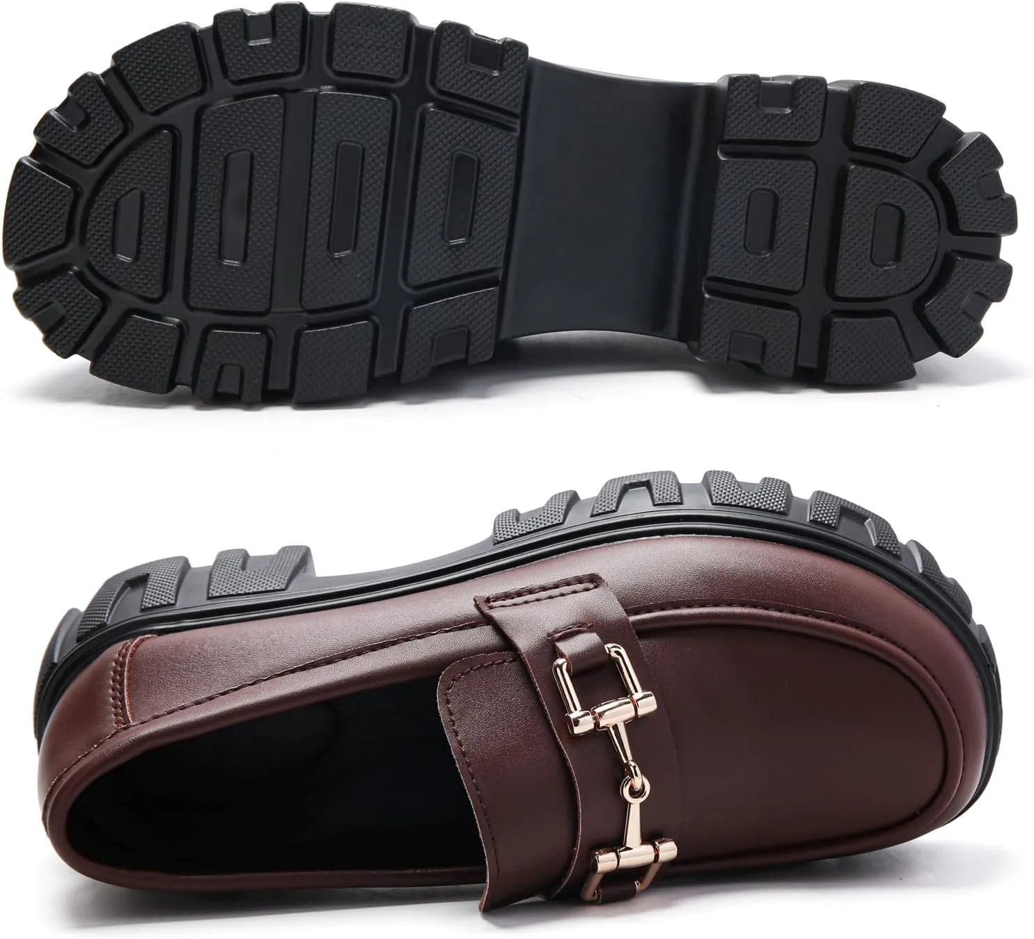 Maichal Platform Loafers for Women Slip On Chunky Heel Lug Sole Shoes Business Work Dressy Loafers with Chain