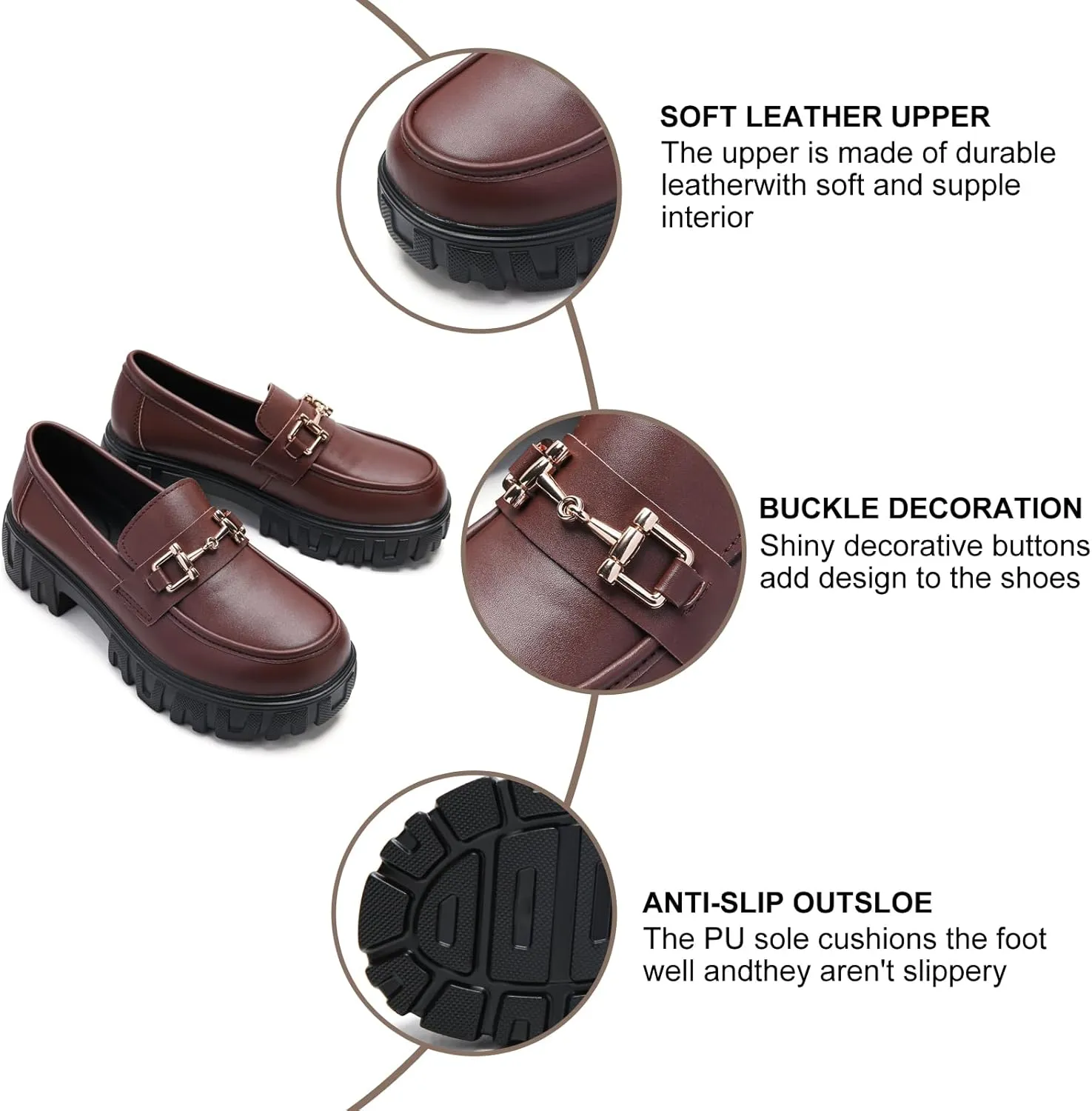 Maichal Platform Loafers for Women Slip On Chunky Heel Lug Sole Shoes Business Work Dressy Loafers with Chain