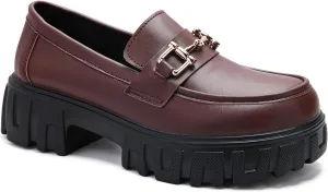 Maichal Platform Loafers for Women Slip On Chunky Heel Lug Sole Shoes Business Work Dressy Loafers with Chain