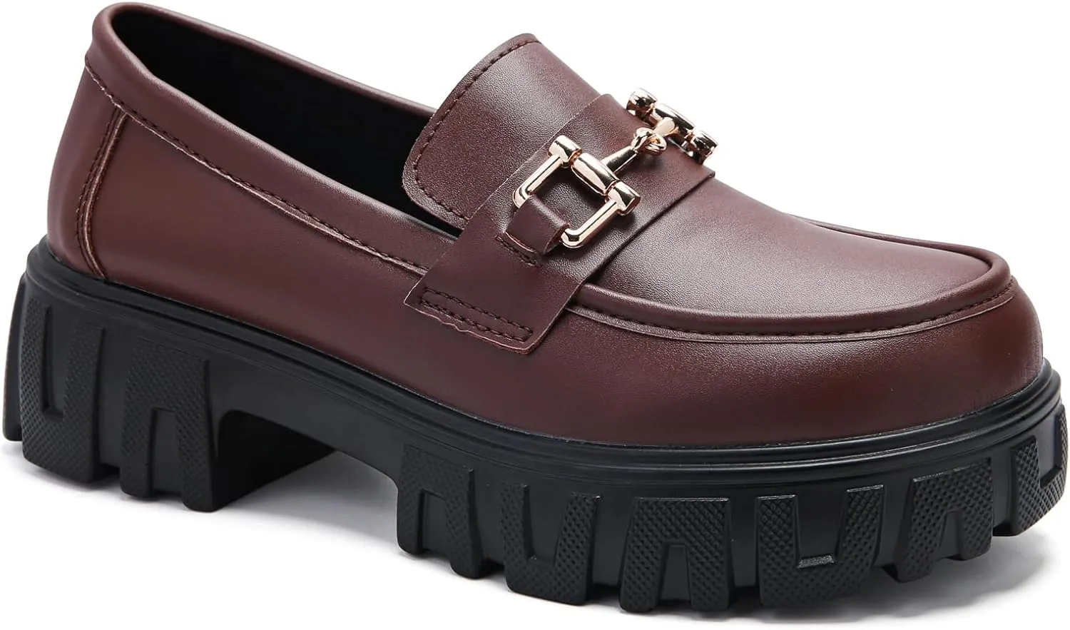 Maichal Platform Loafers for Women Slip On Chunky Heel Lug Sole Shoes Business Work Dressy Loafers with Chain