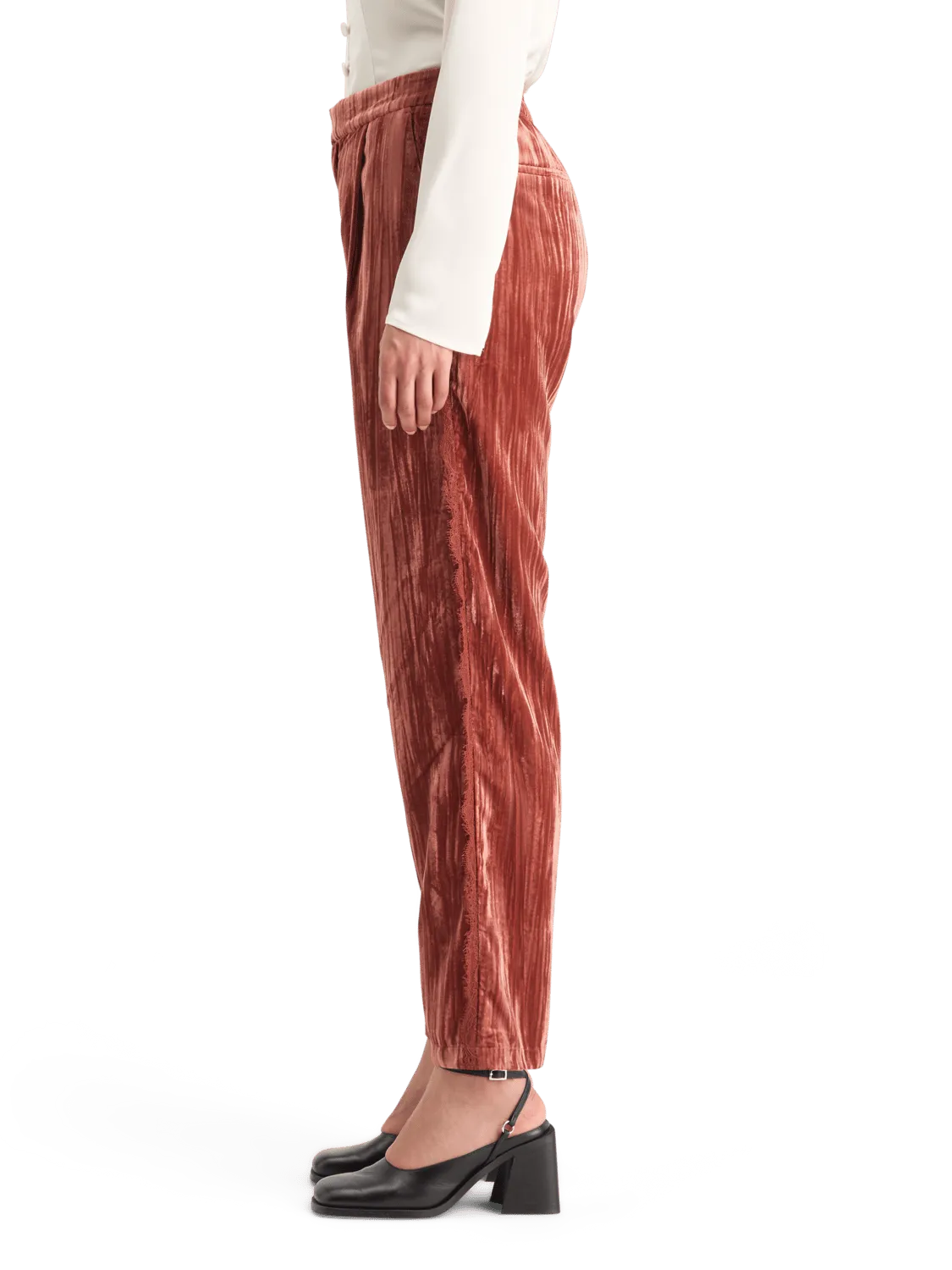 Maison Scotch - Lace Trimmed Velvet Pant - Rust