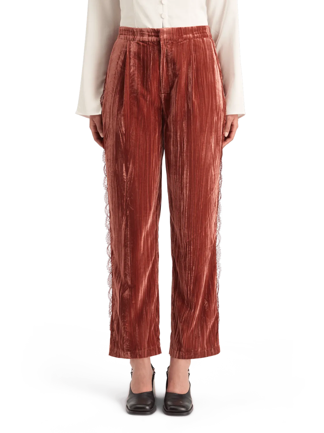 Maison Scotch - Lace Trimmed Velvet Pant - Rust