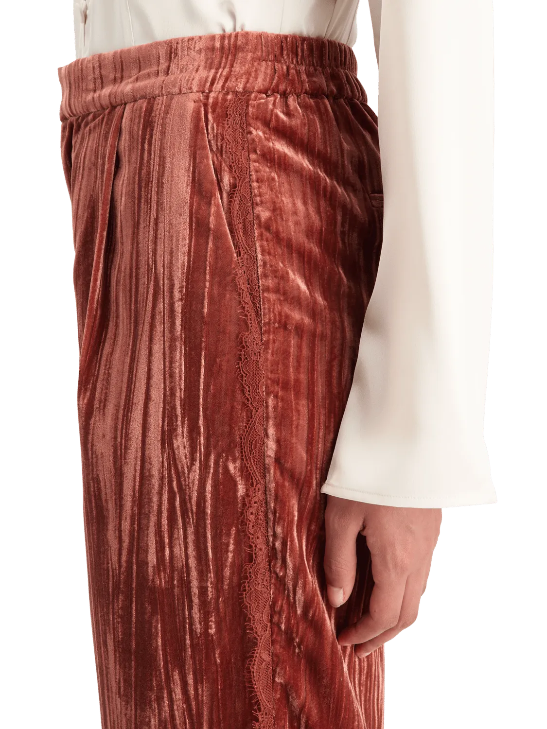 Maison Scotch - Lace Trimmed Velvet Pant - Rust