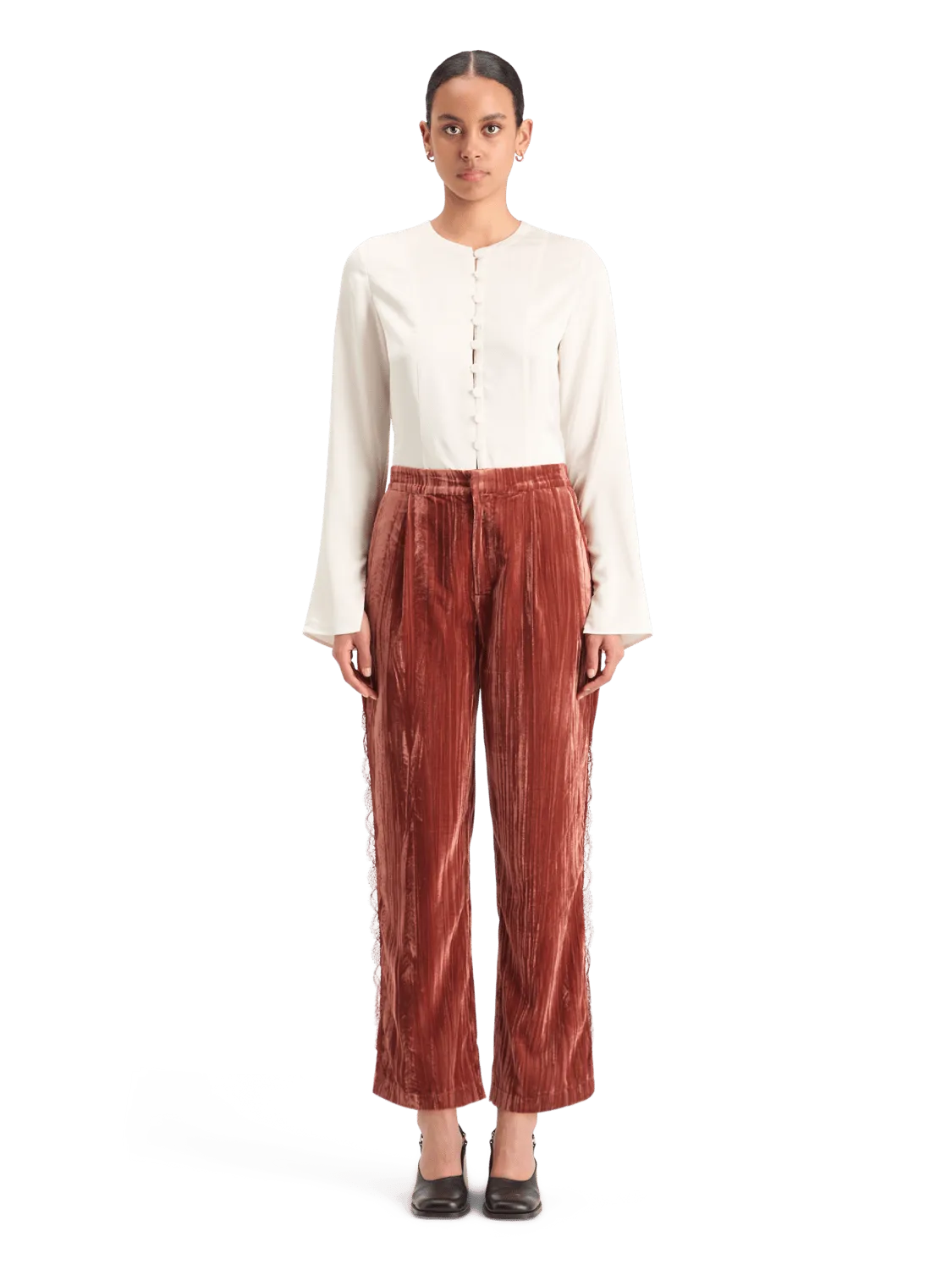 Maison Scotch - Lace Trimmed Velvet Pant - Rust