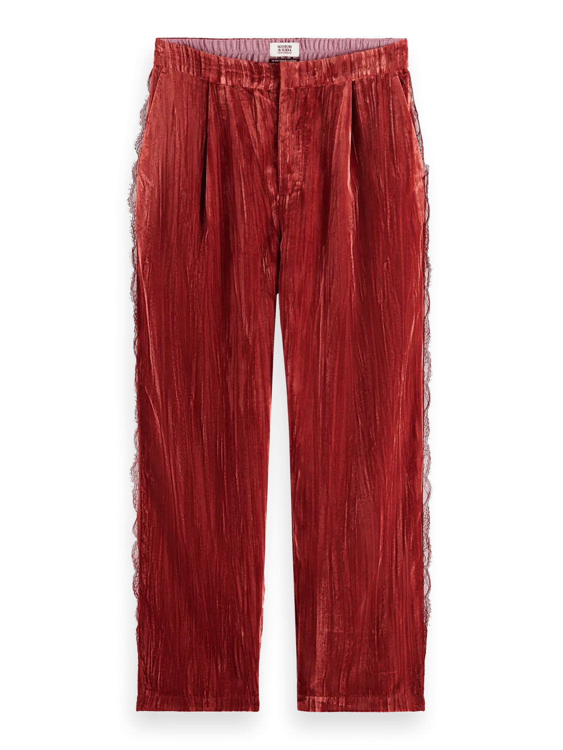 Maison Scotch - Lace Trimmed Velvet Pant - Rust