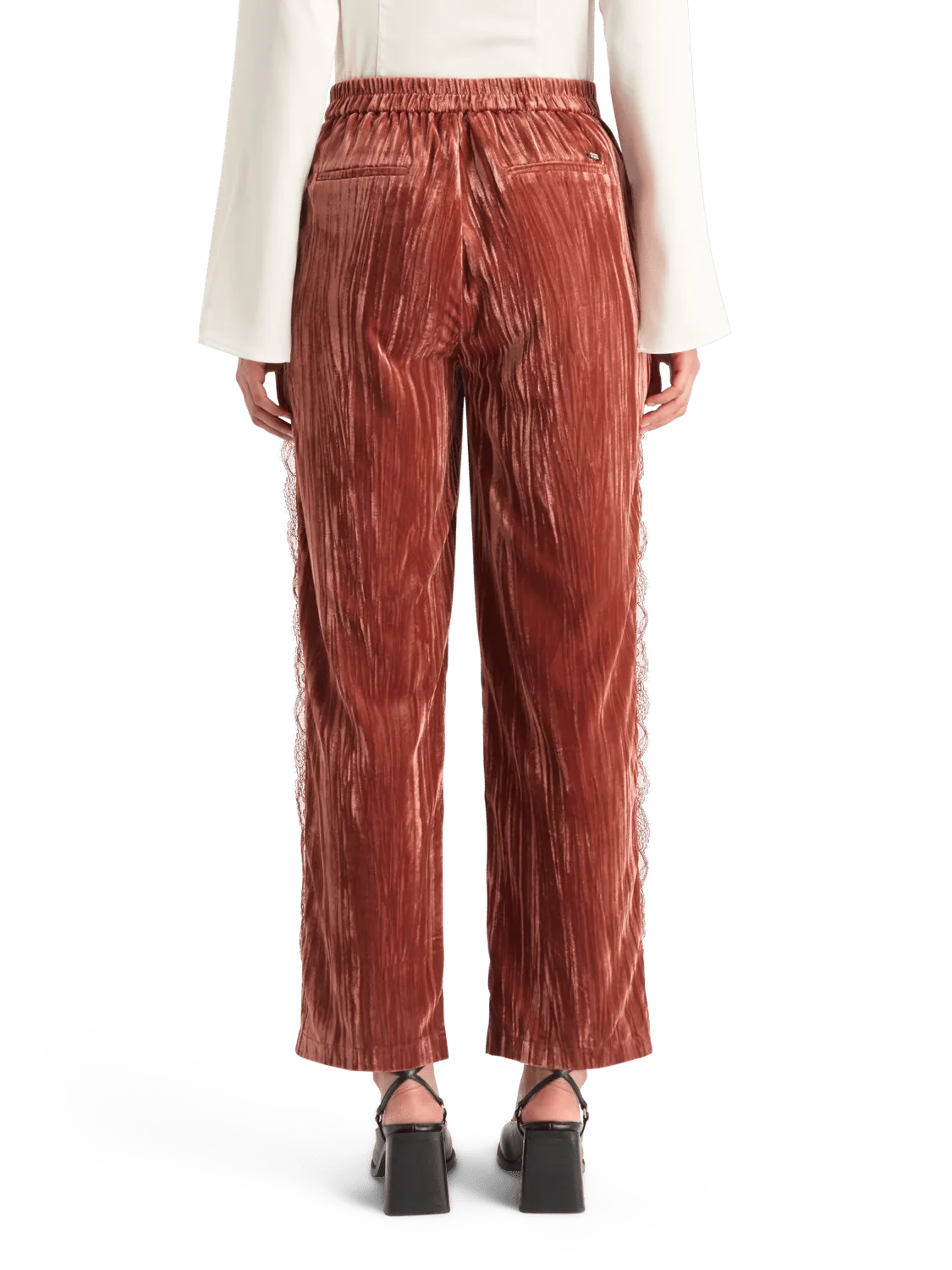 Maison Scotch - Lace Trimmed Velvet Pant - Rust