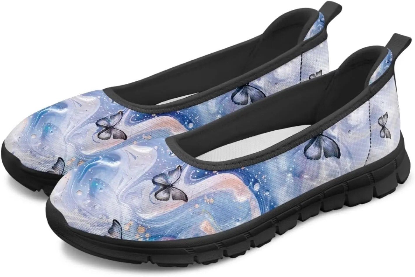 Marble Pattern Shoes for Women Slip On Loafer Flats Mesh Walking Shoes for Nurse Work Ballet Comfortable Lightweight Casual Shoes