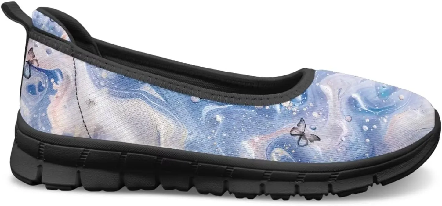 Marble Pattern Shoes for Women Slip On Loafer Flats Mesh Walking Shoes for Nurse Work Ballet Comfortable Lightweight Casual Shoes