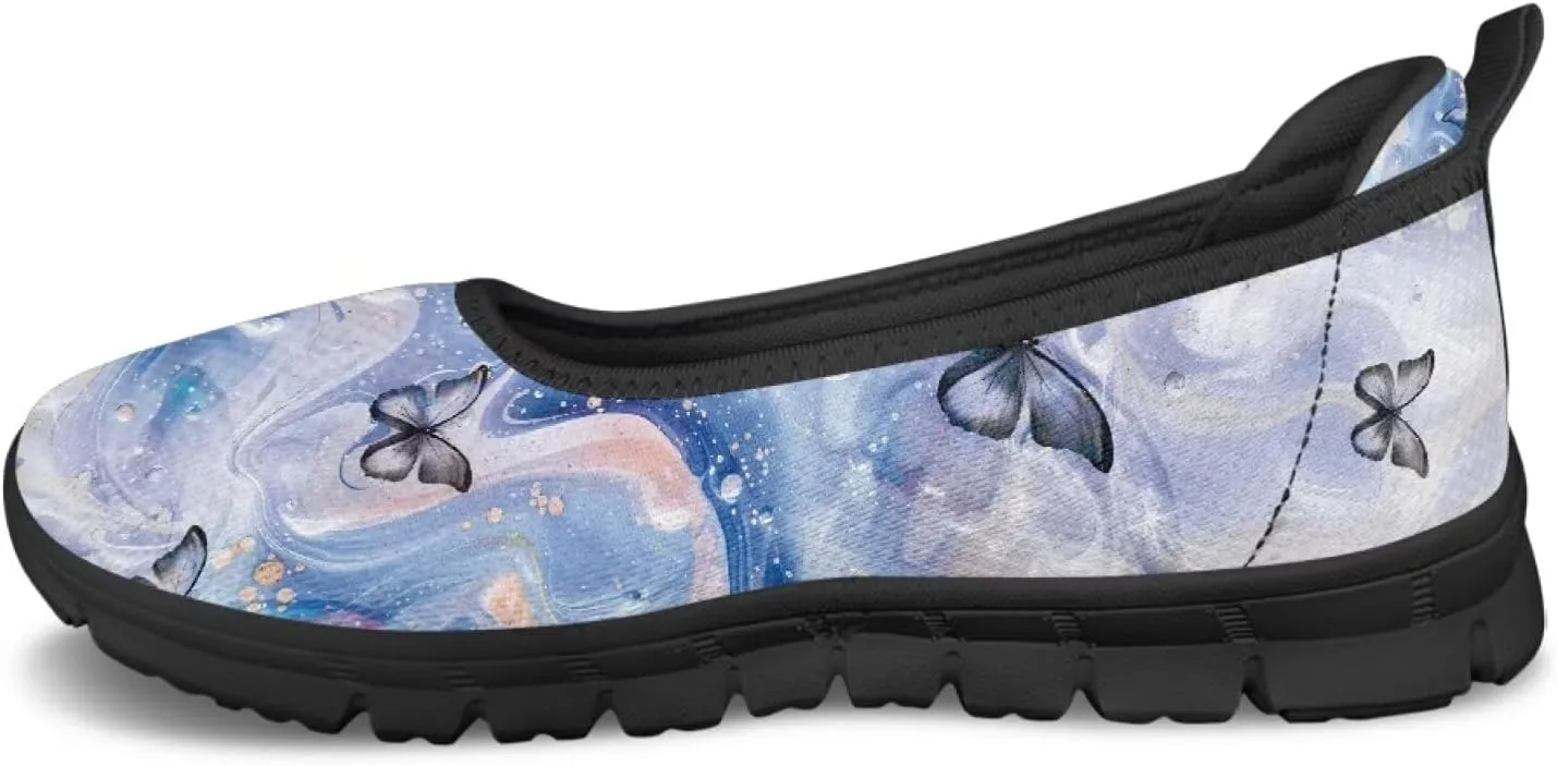 Marble Pattern Shoes for Women Slip On Loafer Flats Mesh Walking Shoes for Nurse Work Ballet Comfortable Lightweight Casual Shoes