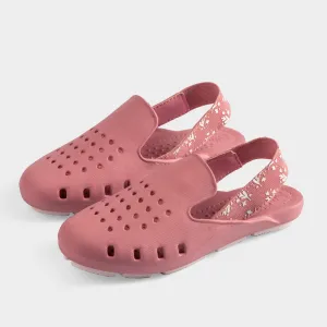 MAUVE BLOSSOM MULE SLINGERS <br><span style="font-size: 8px; font-weight: normal;"> Pink Water Shoes | Soft as a girl’s jelly shoe