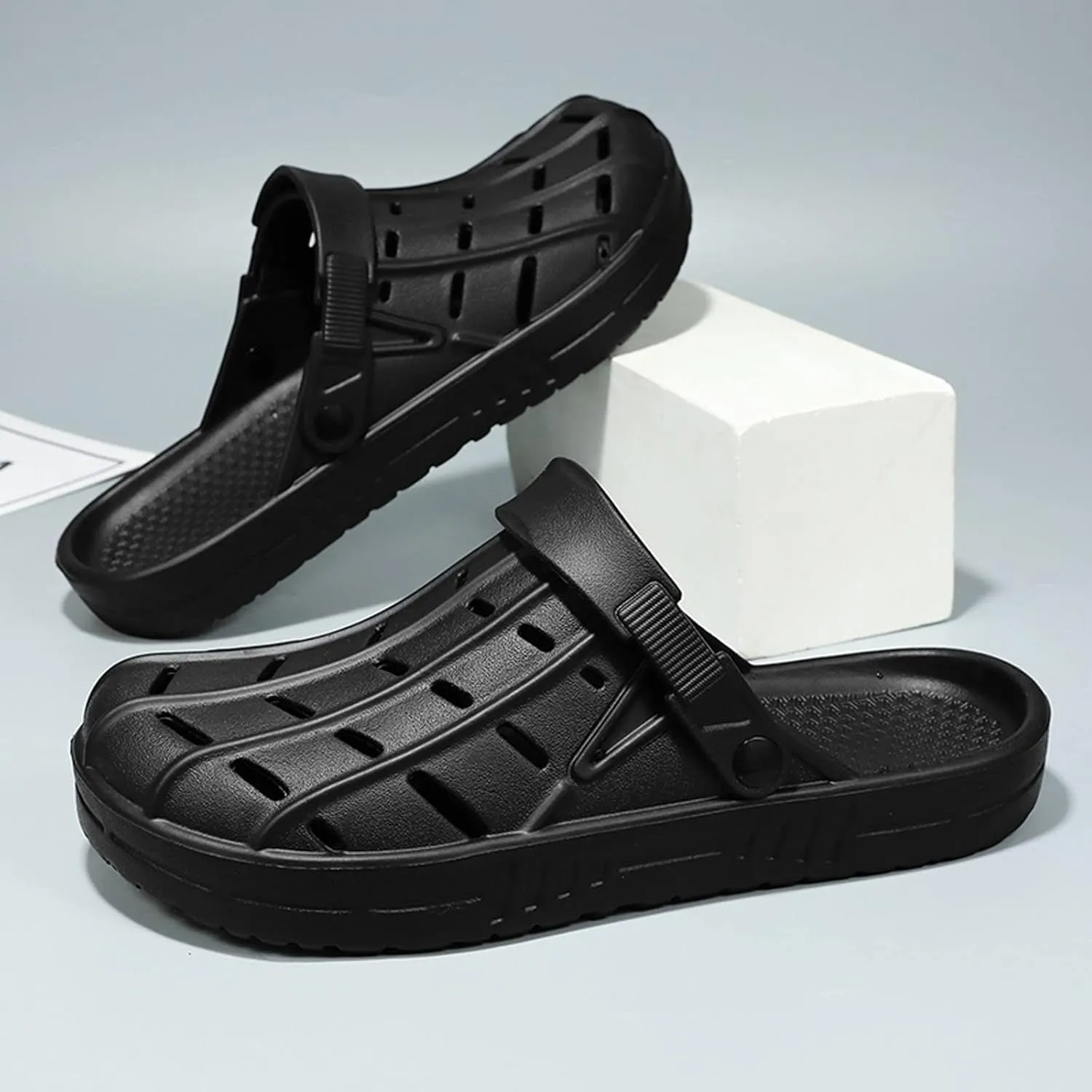 Meidiastra Men Large Size Clogs Oversize EVA Garden Shoes Waterproof Beach Sandals Slip On Water Shoes Slippers with Adjustable Strap