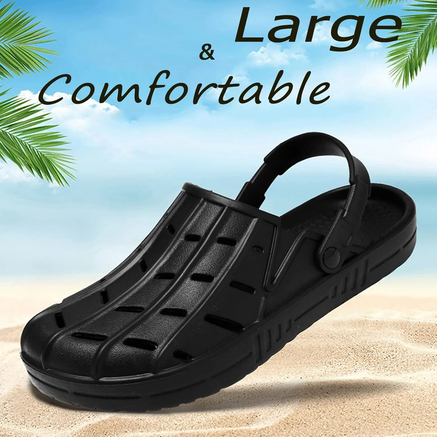 Meidiastra Men Large Size Clogs Oversize EVA Garden Shoes Waterproof Beach Sandals Slip On Water Shoes Slippers with Adjustable Strap