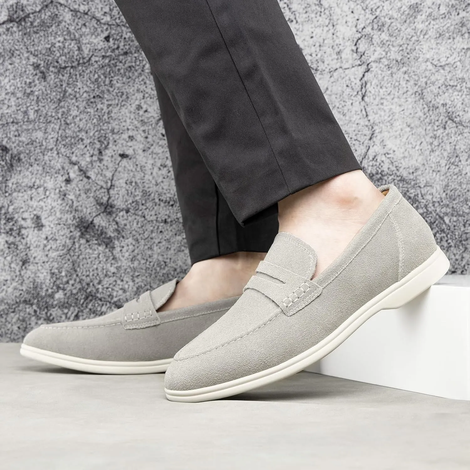 Meijiana Men's Genuine Leather Loafers Slip-On Moccasins Suede Dress Shoes, Lightweight and Breathable with Rubber Sole Stylish Mens Loafers
