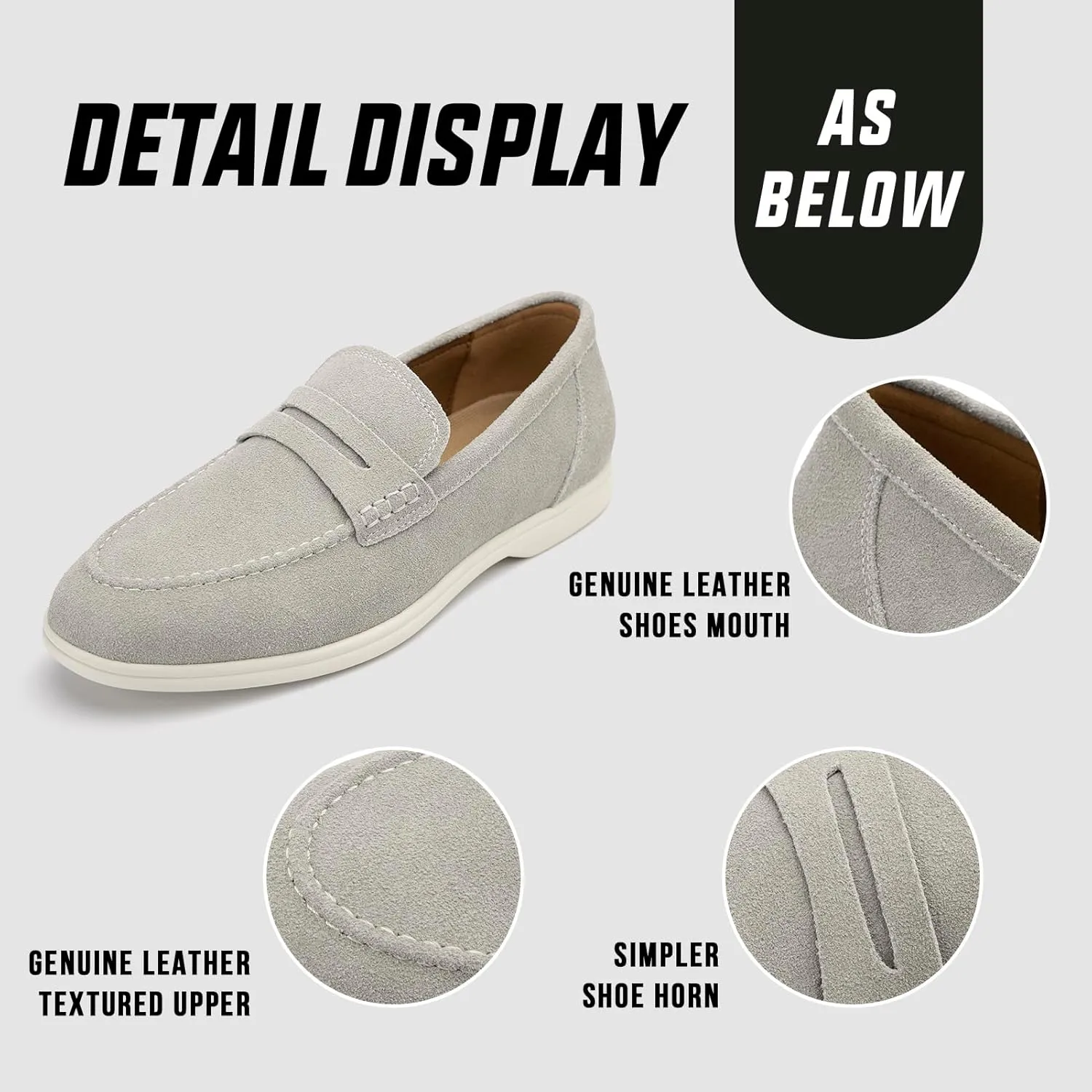 Meijiana Men's Genuine Leather Loafers Slip-On Moccasins Suede Dress Shoes, Lightweight and Breathable with Rubber Sole Stylish Mens Loafers