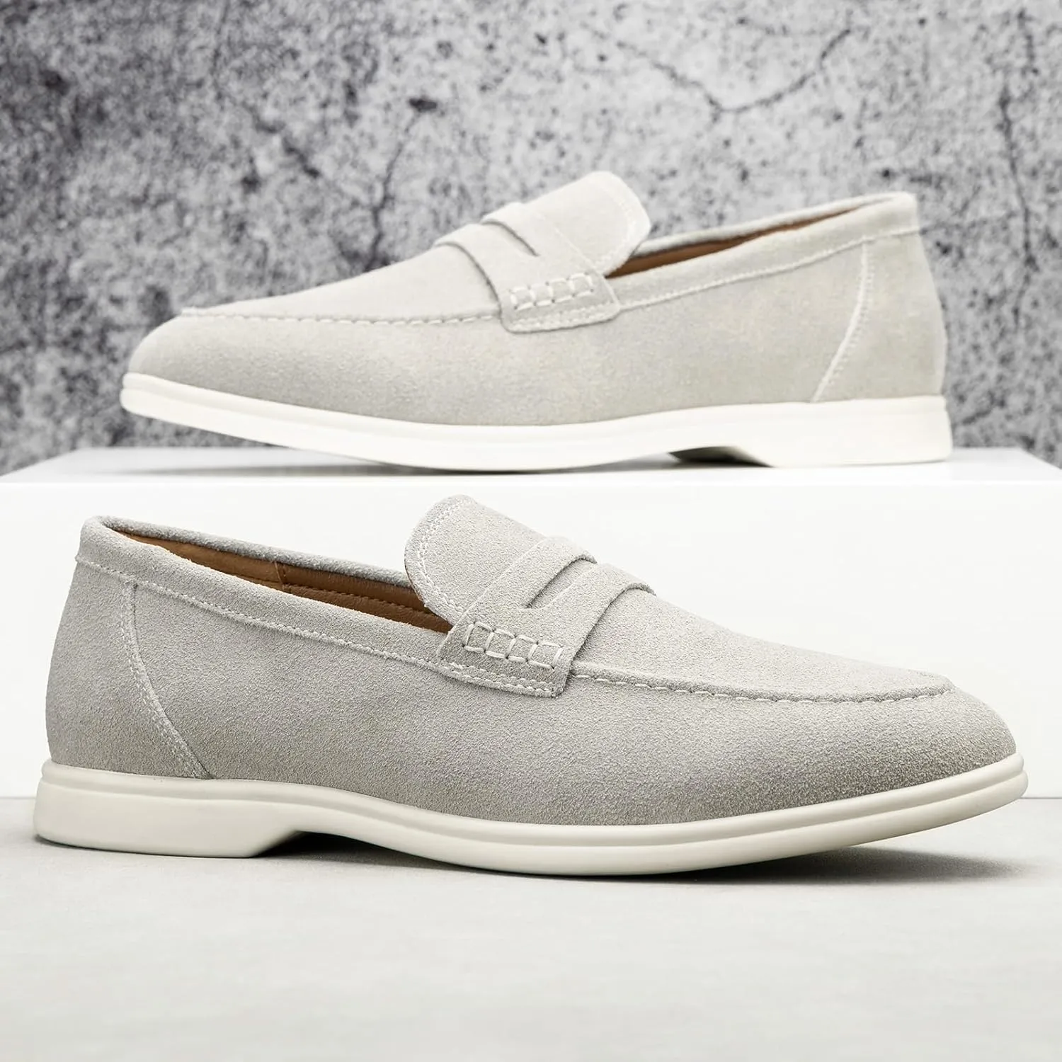 Meijiana Men's Genuine Leather Loafers Slip-On Moccasins Suede Dress Shoes, Lightweight and Breathable with Rubber Sole Stylish Mens Loafers