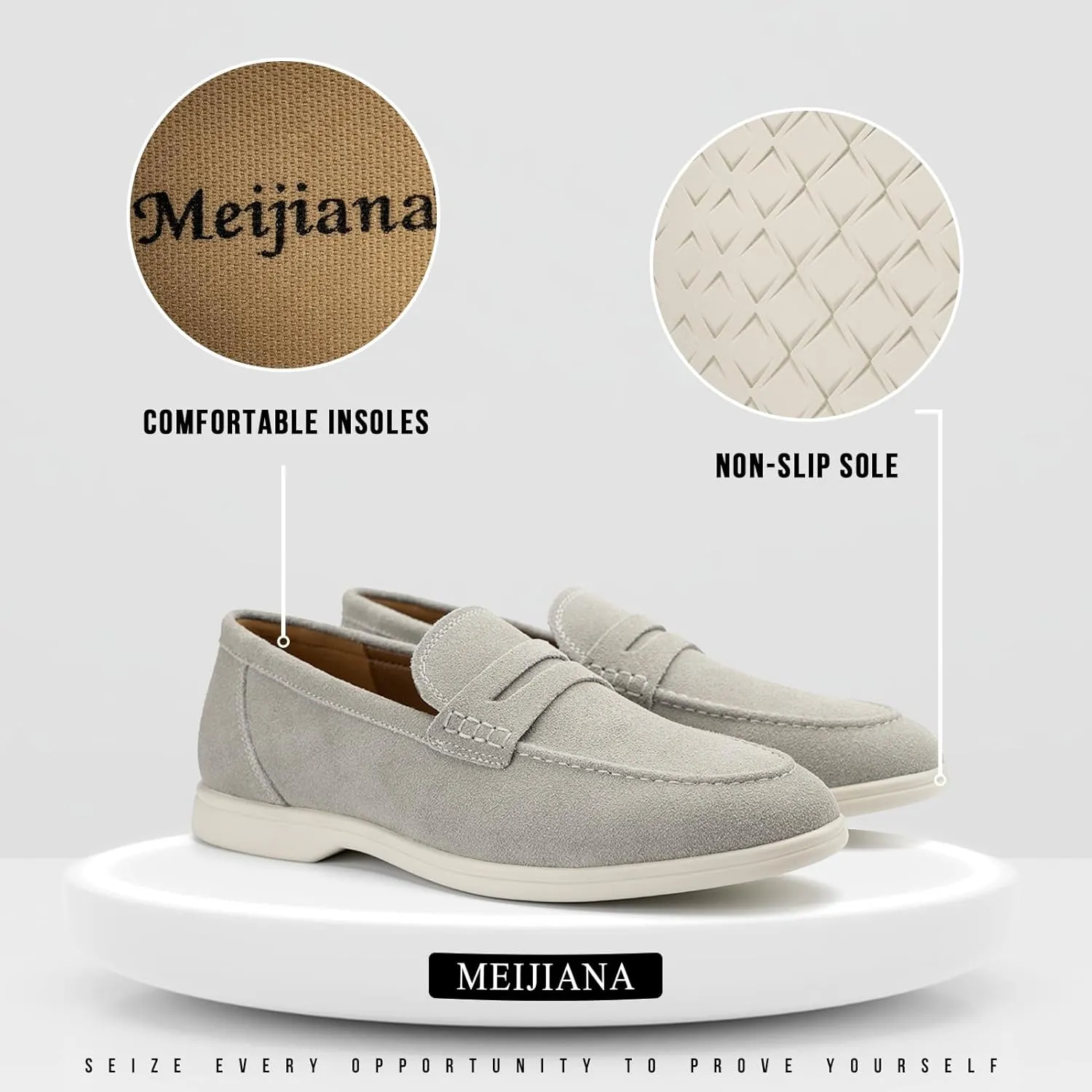 Meijiana Men's Genuine Leather Loafers Slip-On Moccasins Suede Dress Shoes, Lightweight and Breathable with Rubber Sole Stylish Mens Loafers