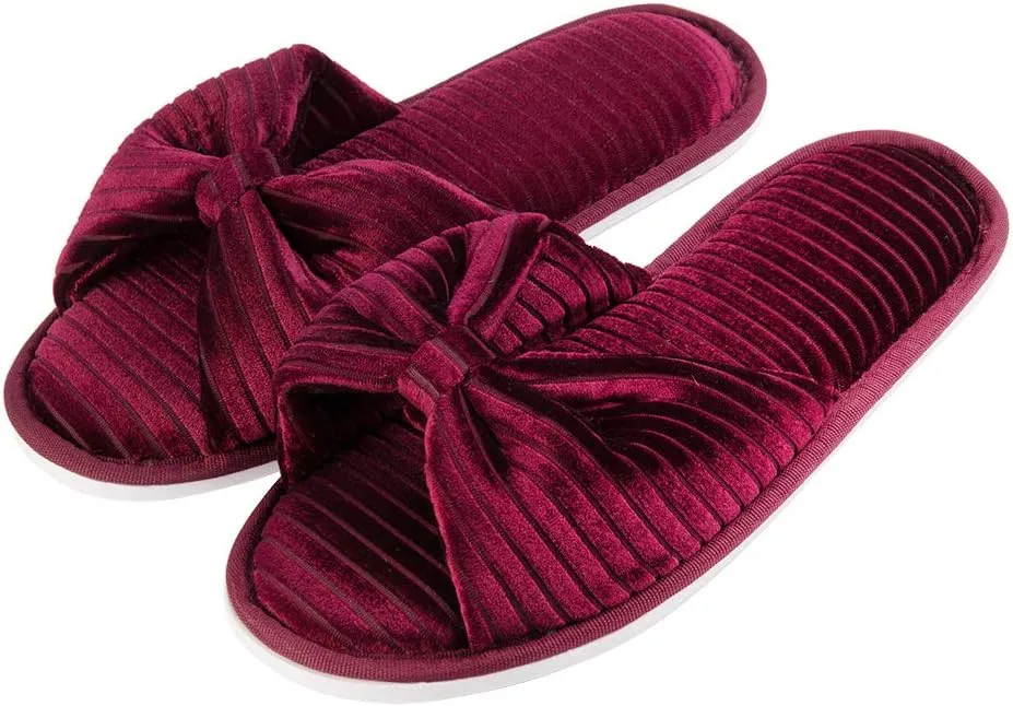 Memory Foam Slide Slippers for Women, Cushioned, Anti Slip Textured Rubber Sole, Open Toe Slippers, Stylish Bow Design, Machine Washable