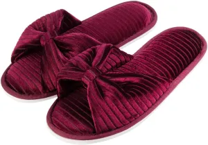 Memory Foam Slide Slippers for Women, Cushioned, Anti Slip Textured Rubber Sole, Open Toe Slippers, Stylish Bow Design, Machine Washable