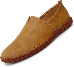 Men Leather Handmade Loafer Shoes Slip On Soft Fashion Round Toe Flats Non-Slip Walking Driving Shoes for Men