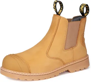 Men Work Boots, Steel Toe Nubuck Leather Footwear, Non-Slip Rubber Outsole Boot, Safety Construction Shoes, Breathable, Water-Repellent, Quick Dry (AT601,Wheat)