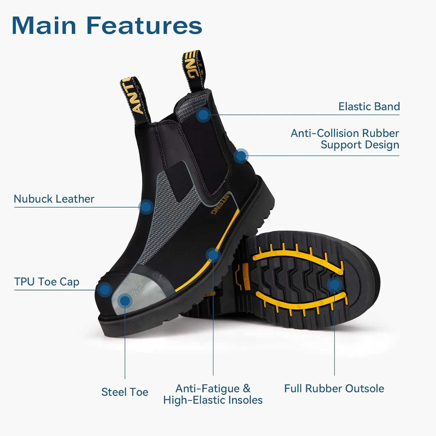 Men Work Boots, Steel Toe Nubuck Leather Footwear, Non-Slip Rubber Outsole Boot, Safety Construction Shoes, Breathable, Water-Repellent, Quick Dry (AT601,Wheat)