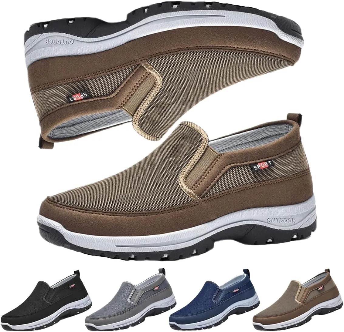 Men's Arch Support Orthopedic Slip-on Canvas Loafers,Outdoor Casual Non Slip Orthopedic Sneakers Flats Walking Boat Shoes