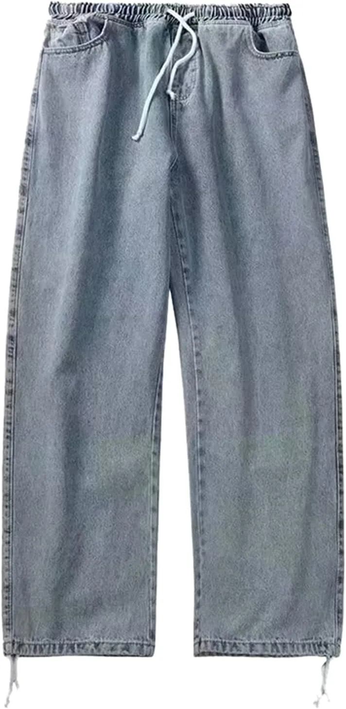 Men's Baggy Wide Leg Jeans Hip Hop Skater High Street Denim Pants Casual Trendy Loose Fit Long Streetwear Trousers