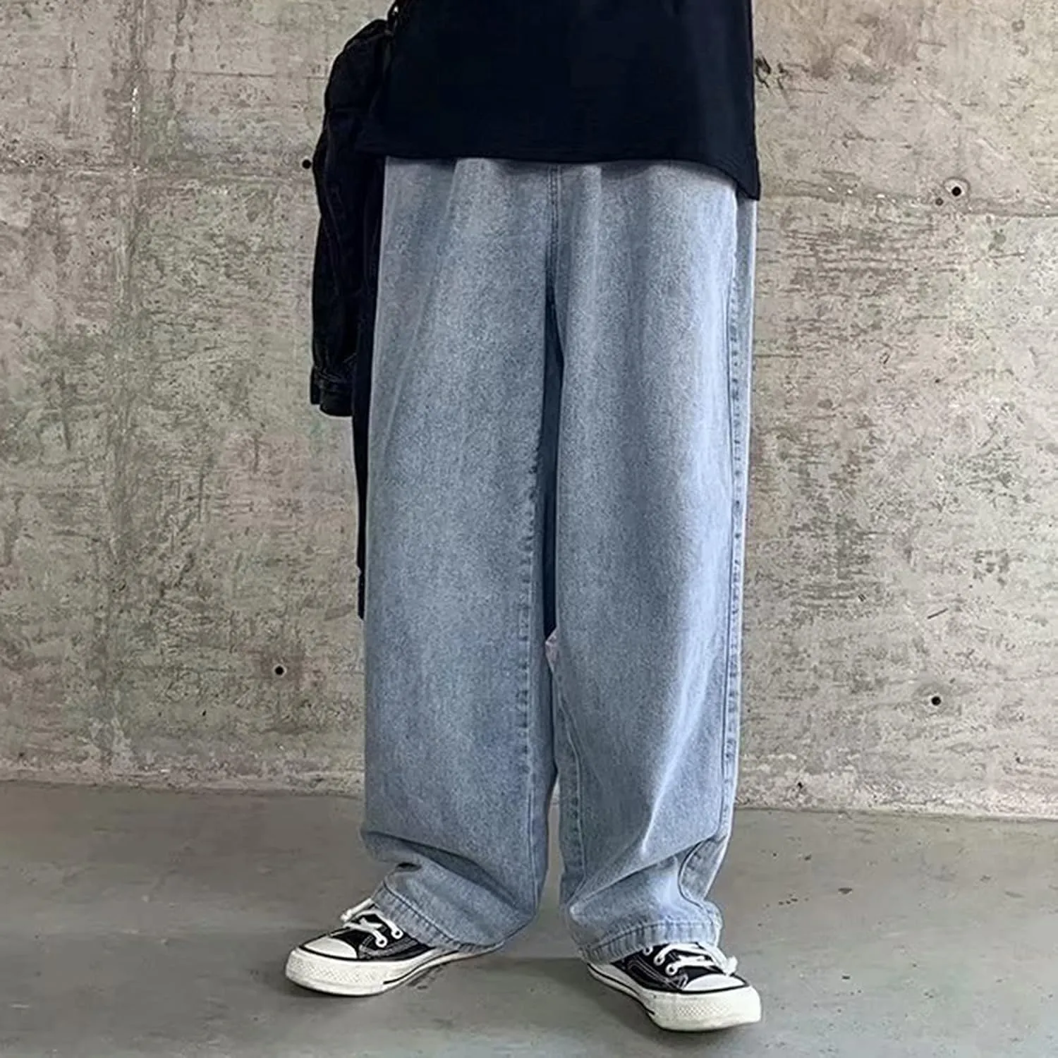 Men's Baggy Wide Leg Jeans Hip Hop Skater High Street Denim Pants Casual Trendy Loose Fit Long Streetwear Trousers