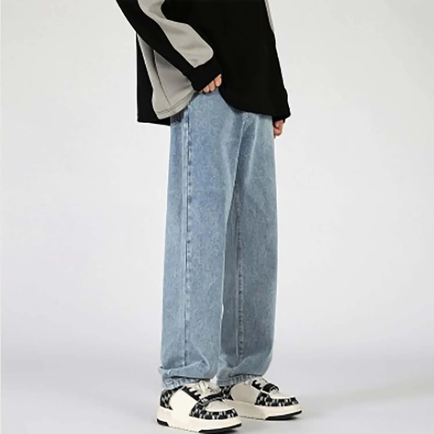 Men's Baggy Wide Leg Jeans Hip Hop Skater High Street Denim Pants Casual Trendy Loose Fit Long Streetwear Trousers