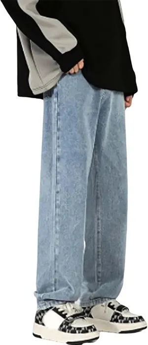 Men's Baggy Wide Leg Jeans Hip Hop Skater High Street Denim Pants Casual Trendy Loose Fit Long Streetwear Trousers