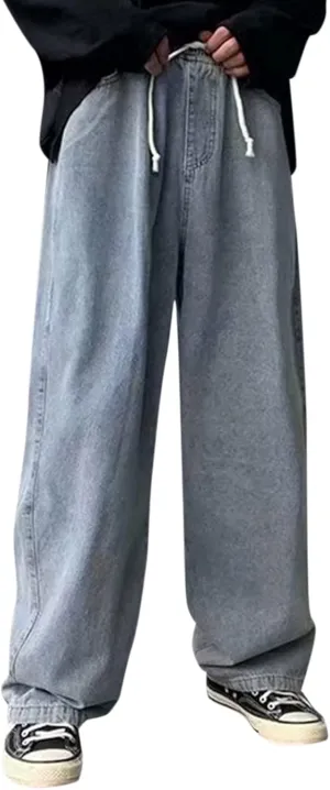 Men's Baggy Wide Leg Jeans Hip Hop Skater High Street Denim Pants Casual Trendy Loose Fit Long Streetwear Trousers