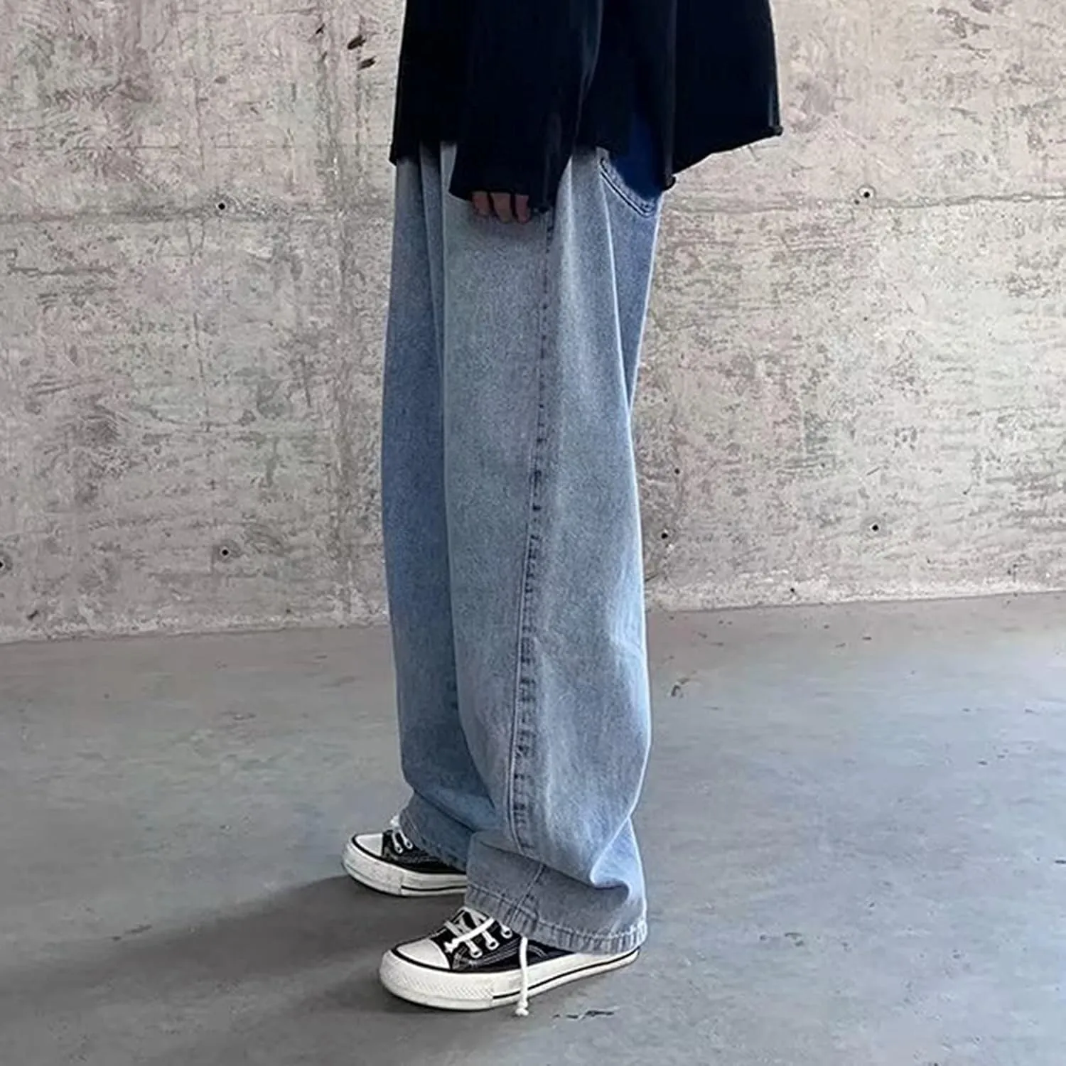 Men's Baggy Wide Leg Jeans Hip Hop Skater High Street Denim Pants Casual Trendy Loose Fit Long Streetwear Trousers