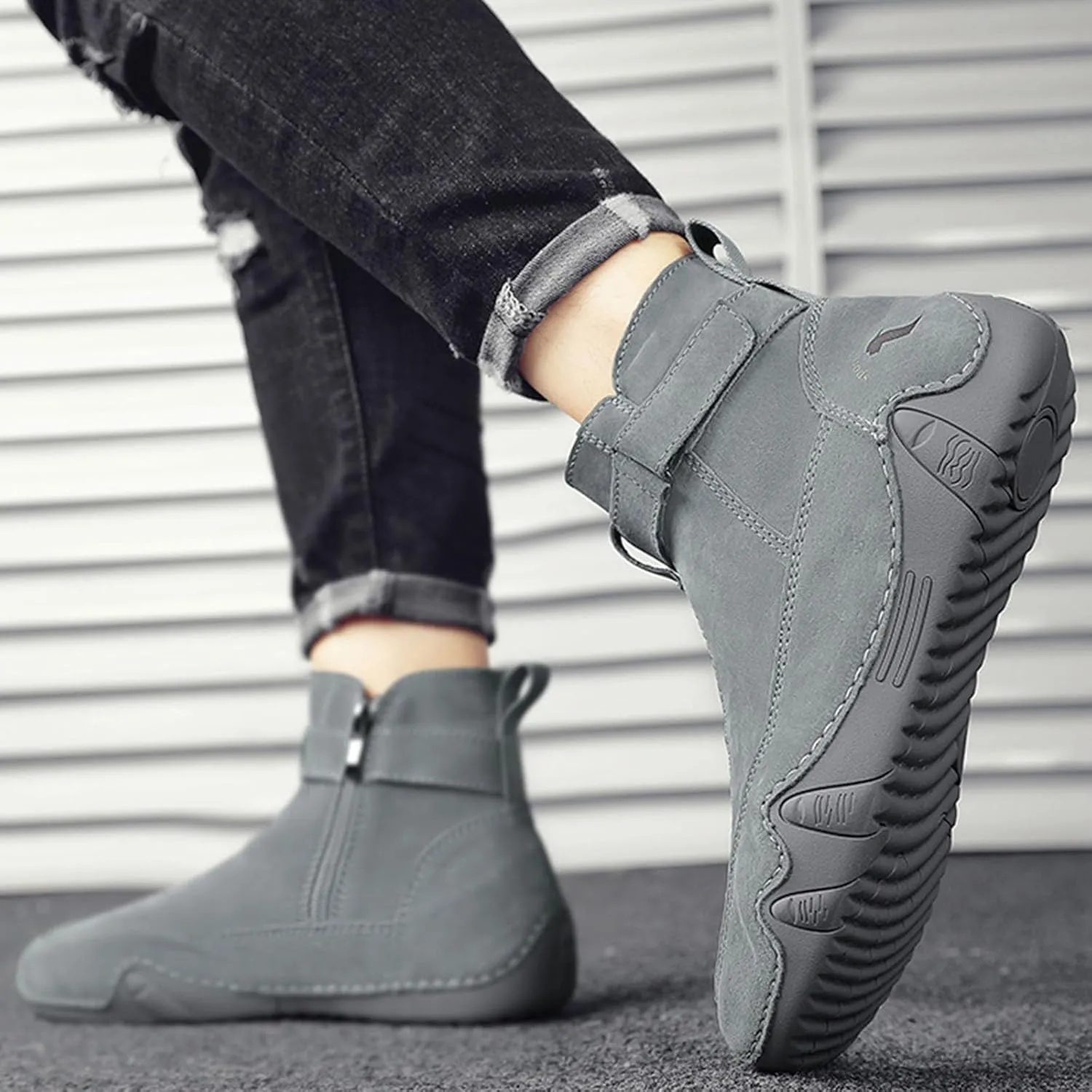 Men's Boots Autumn New Side Zipper High Top Men's Shoes Outdoor Casual Hand Sewn Preowned Men's Casual Shoes Size 15 Men's Sh