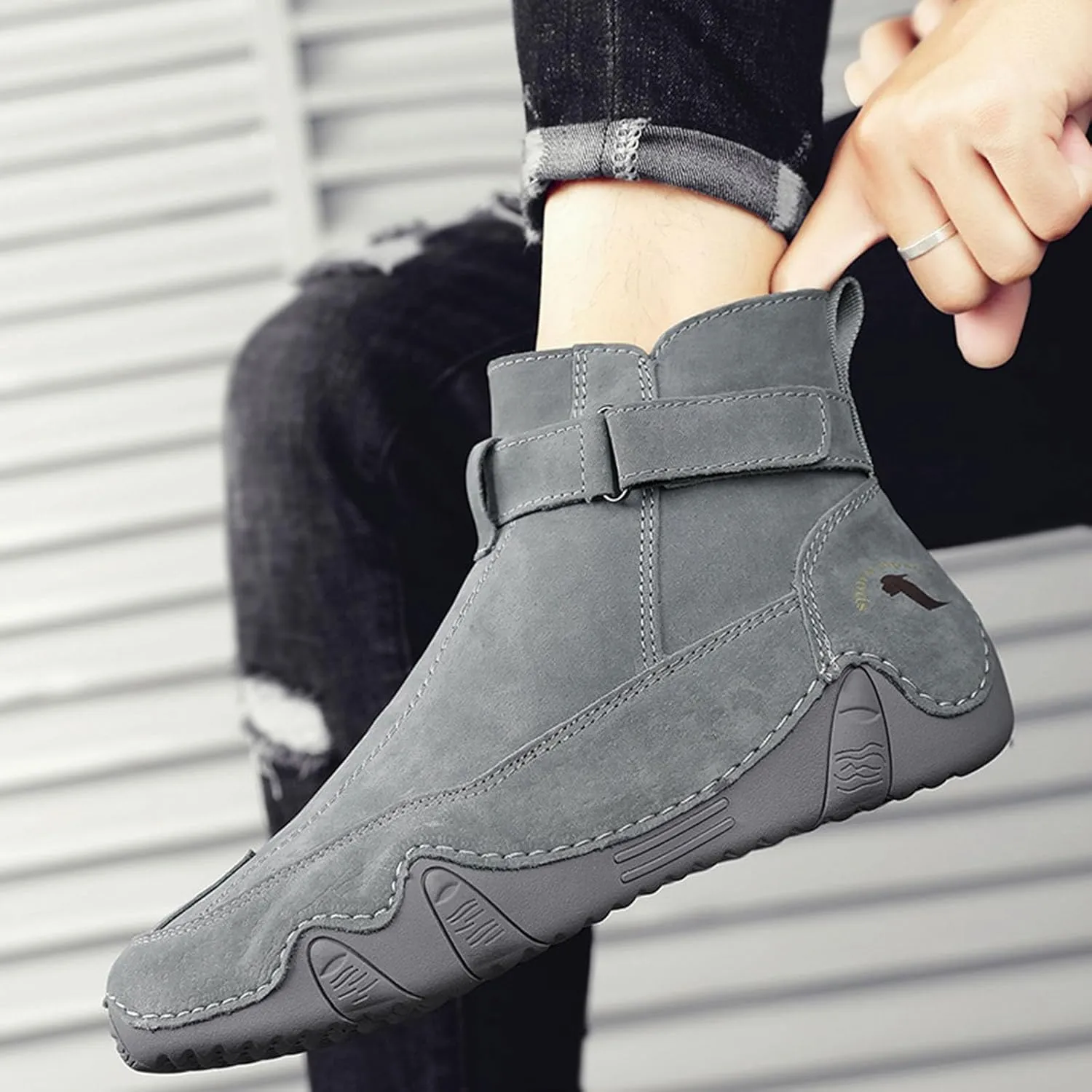 Men's Boots Autumn New Side Zipper High Top Men's Shoes Outdoor Casual Hand Sewn Preowned Men's Casual Shoes Size 15 Men's Sh