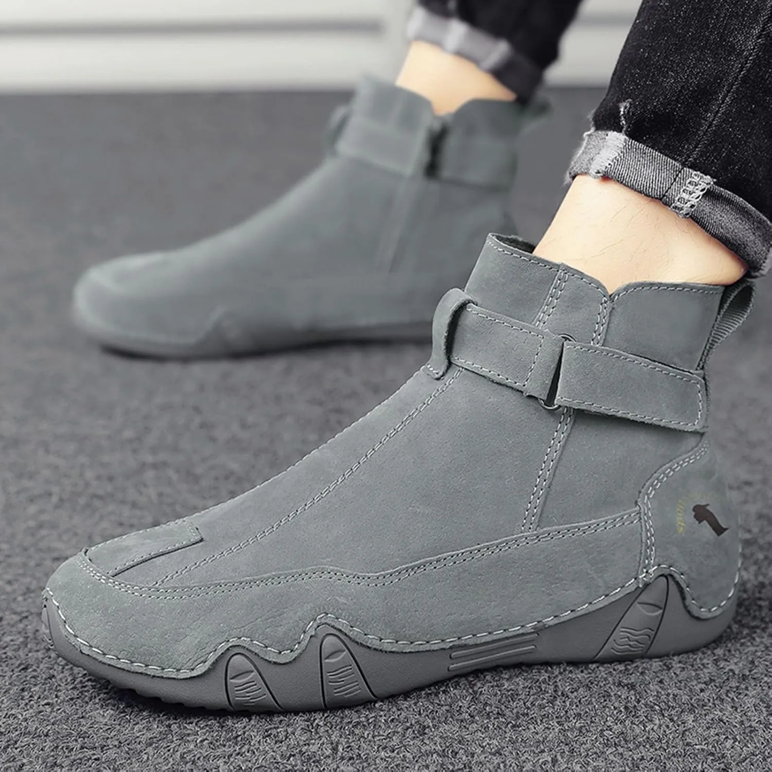 Men's Boots Autumn New Side Zipper High Top Men's Shoes Outdoor Casual Hand Sewn Preowned Men's Casual Shoes Size 15 Men's Sh