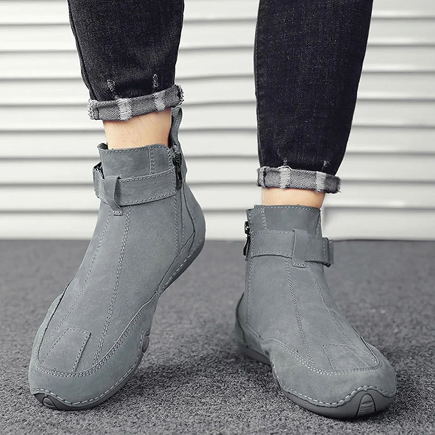 Men's Boots Autumn New Side Zipper High Top Men's Shoes Outdoor Casual Hand Sewn Preowned Men's Casual Shoes Size 15 Men's Sh