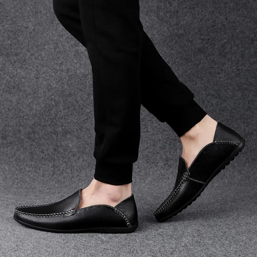 Men's Casual Genuine Leather Slip On Soft Driving Walking Shoes Penny Loafer Flats Shoes