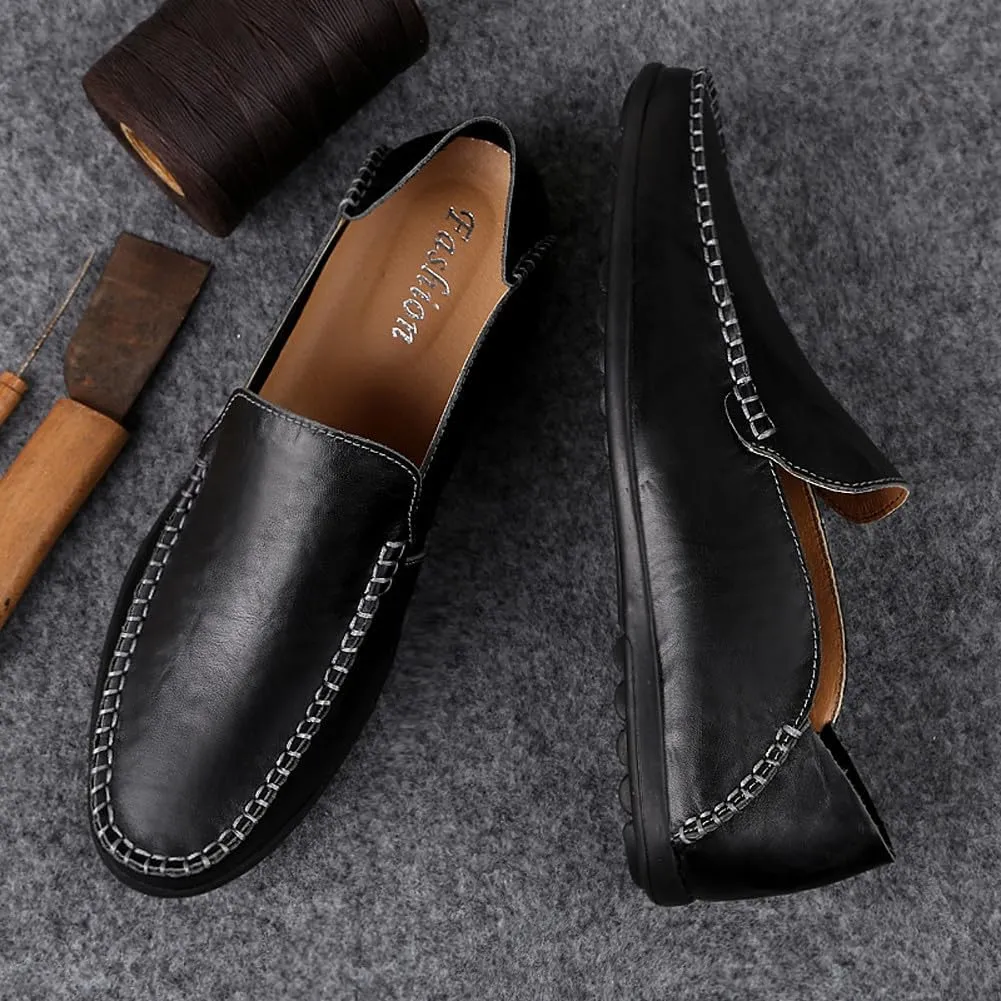 Men's Casual Genuine Leather Slip On Soft Driving Walking Shoes Penny Loafer Flats Shoes