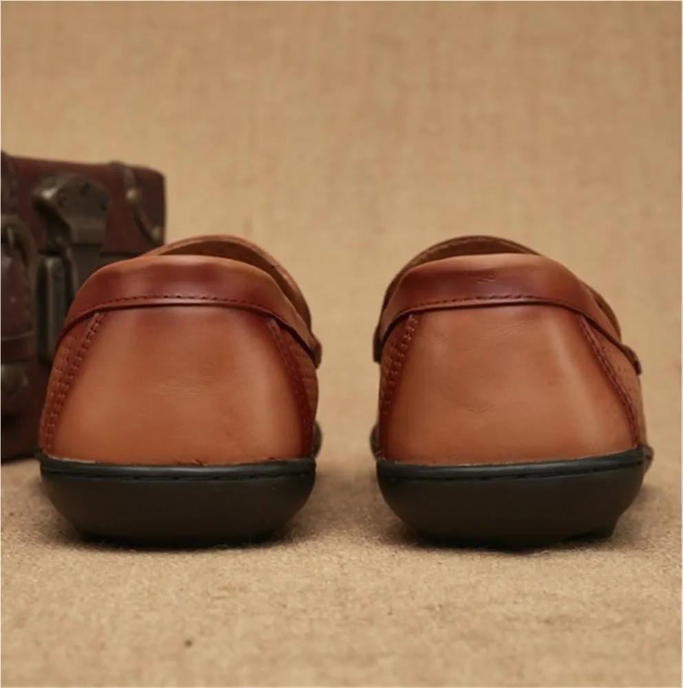 Men's Classic Anti-Slip Resistant Slip On Breathable Lightweight Leather Lightweight Loafers Shoes