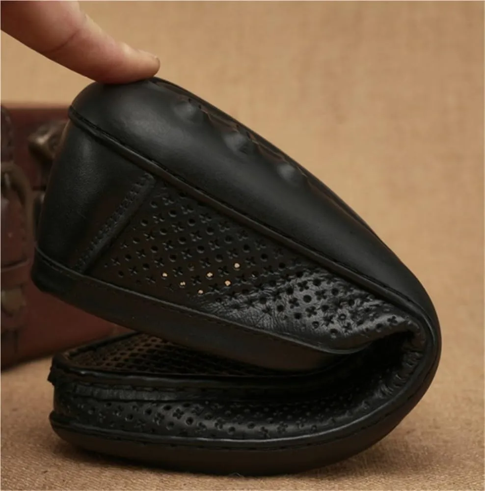 Men's Classic Anti-Slip Resistant Slip On Breathable Lightweight Leather Lightweight Loafers Shoes